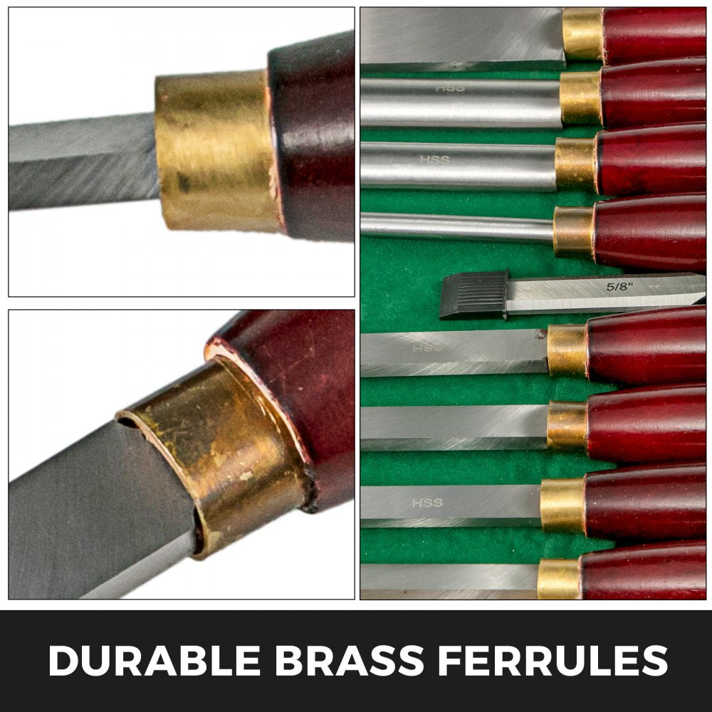 VEVOR Woodworking Lathe Chisel Set 8 Piece Set Lathe Chisel HSS Steel Blades Wood Turning Tools Wooden Case for Storage  for Wood Carving Root Carving Furniture Carving Lathes Red