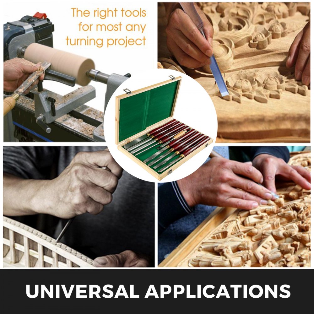 VEVOR Woodworking Lathe Chisel Set 8 Piece Set Lathe Chisel HSS Steel Blades Wood Turning Tools Wooden Case for Storage  for Wood Carving Root Carving Furniture Carving Lathes Red