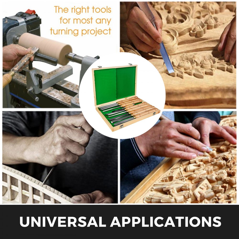 VEVOR Lathe Chisel 8 Piece Wood Lathe Chisel Cutting Carving HSS Steel Blades Wood Turning Tools Lathe Chisel Set  Wooden Case for Storage for Wood Turning Hardwood One Free Chisel