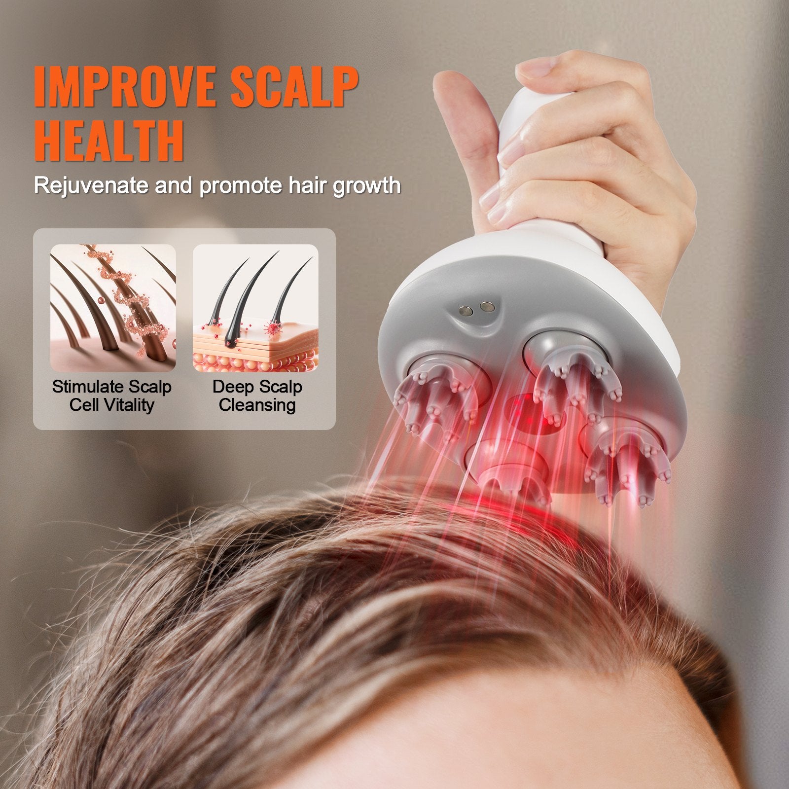 Rechargeable Electric Scalp Massager for Hair Growth, IPX7 Waterproof, 8 Heads for Stress Relief, Deep Cleansing & Perfect Gifts for Parents