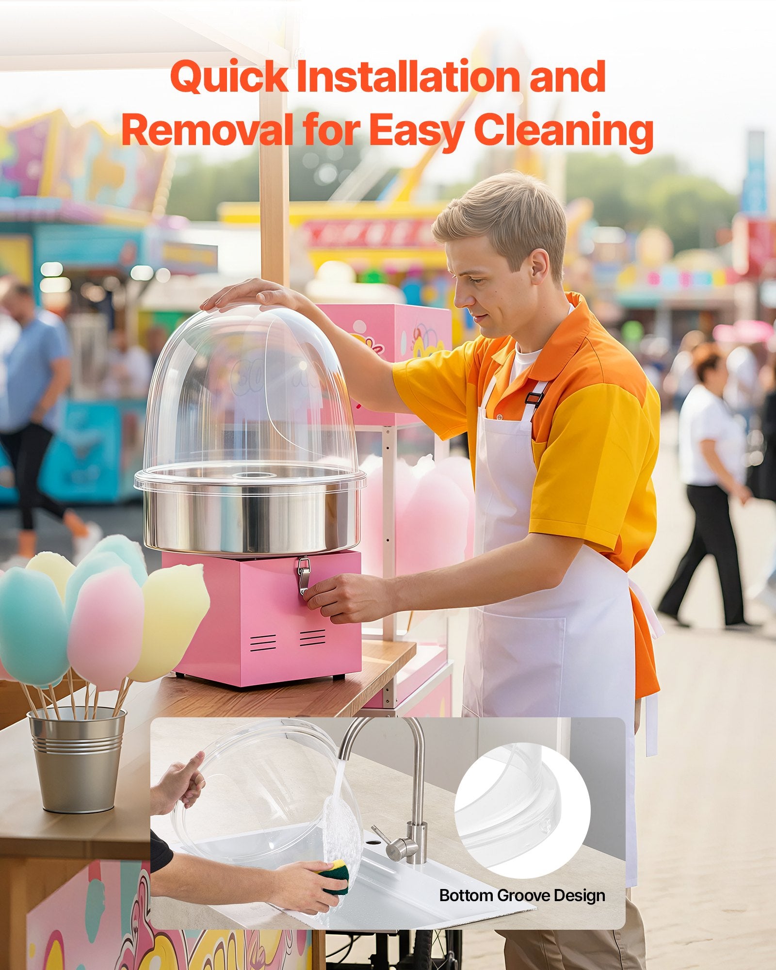 Transparent Acrylic Cotton Candy Machine Dome Shield - 15 Inch Cover with Bottom Groove for Parties, Shops, Easy Maintenance