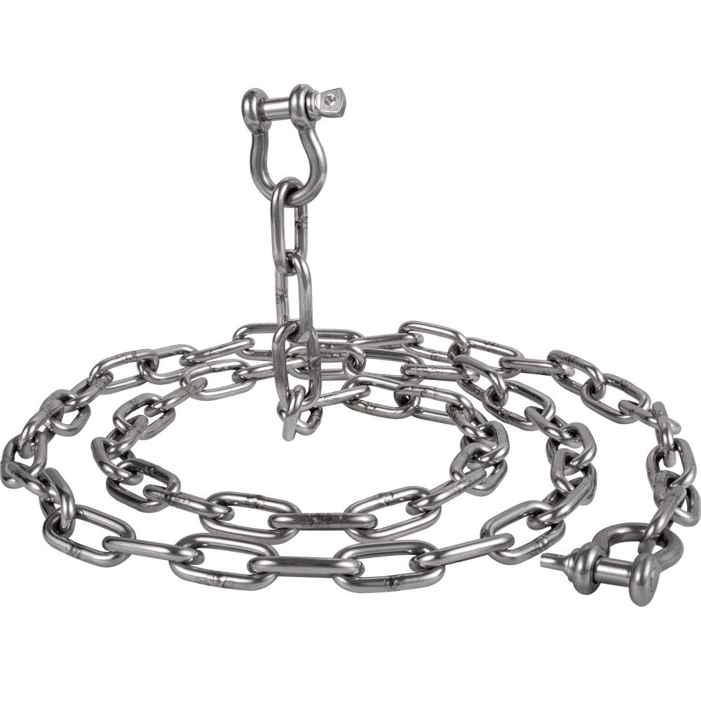 VEVOR Anchor Chain, 10 ft x 5/16 in Stainless Steel Chain, 3/8" Anchor Chain Shackle, 7120lbs Anchor Lead Chain Breaking Load, 9460lbs Anchor Chain Shackle Breaking Load, Anchor Chain for Boats