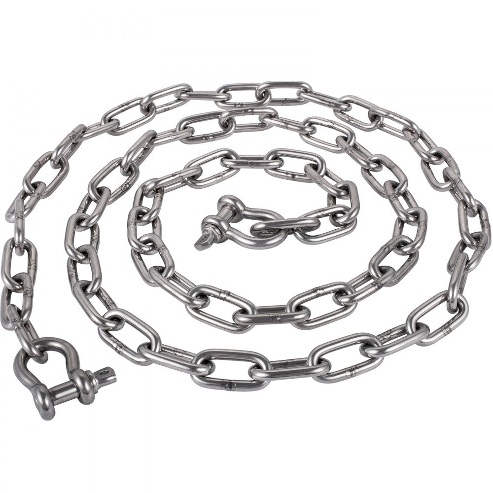 VEVOR Anchor Chain, 10 ft x 5/16 in Stainless Steel Chain, 3/8" Anchor Chain Shackle, 7120lbs Anchor Lead Chain Breaking Load, 9460lbs Anchor Chain Shackle Breaking Load, Anchor Chain for Boats