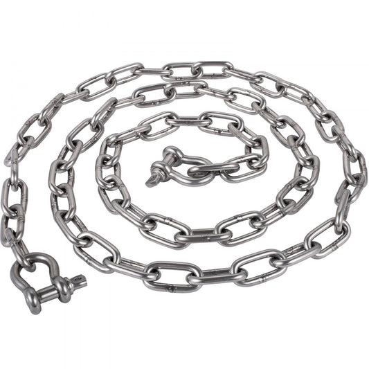 VEVOR Anchor Chain, 10 ft x 5/16 in Stainless Steel Chain, 3/8" Anchor Chain Shackle, 7120lbs Anchor Lead Chain Breaking Load, 9460lbs Anchor Chain Shackle Breaking Load, Anchor Chain for Boats