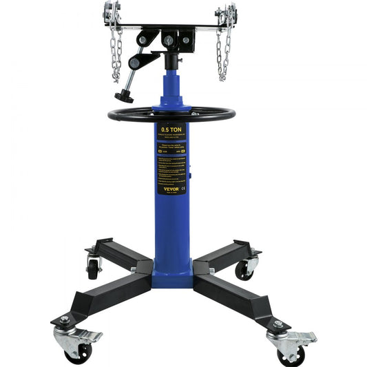 VEVOR Transmission Jack,1/2Ton (1100 lbs) Capacity Hydraulic Telescopic Transmission Jack, 2-Stage Floor Jack Stand with Foot Pedal, 360° Swivel Wheel, Garage/ Shop Lift Hoist, Blue