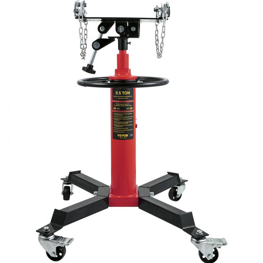 VEVOR Transmission Jack,1/2Ton (1100lbs) Capacity Hydraulic Telescopic Transmission Jack, 2-Stage Floor Jack Stand with Foot Pedal, 360° Swivel Wheel, Garage/ Shop Lift Hoist, Red