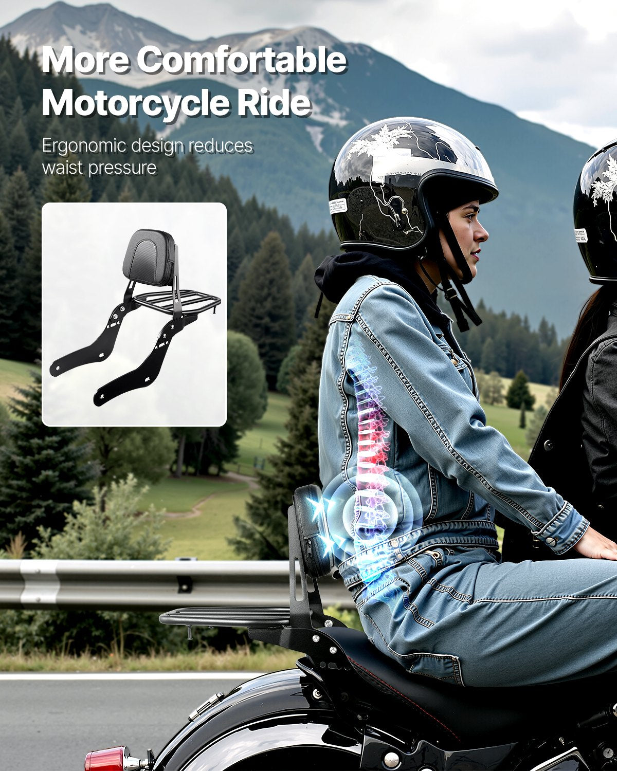 Detachable 18" Motorcycle Backrest Sissy Bar & Luggage Rack for Honda Rebel CMX 1100 2021-2022 - Leather Pad, Metal Frame, Travel Comfort