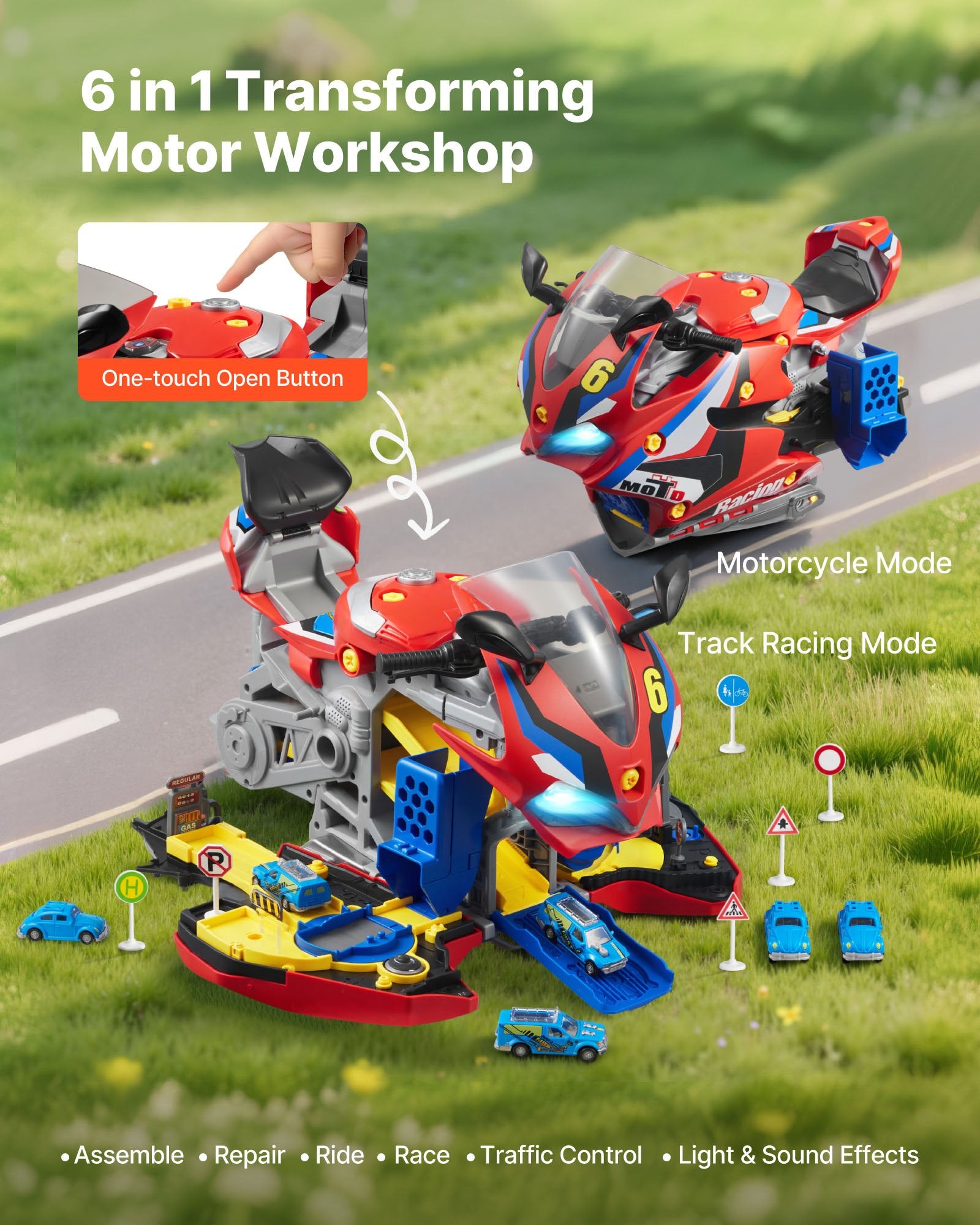 25-Piece Motorcycle Engine Toy for Kids - Interactive Mechanic Workshop Set with Removable Parts, Lights, Sounds, Simulated Racing Fun, Ages 3+