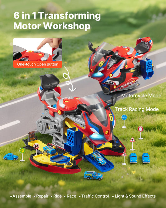 25-Piece Motorcycle Engine Toy for Kids - Interactive Mechanic Workshop Set with Removable Parts, Lights, Sounds, Simulated Racing Fun, Ages 3+
