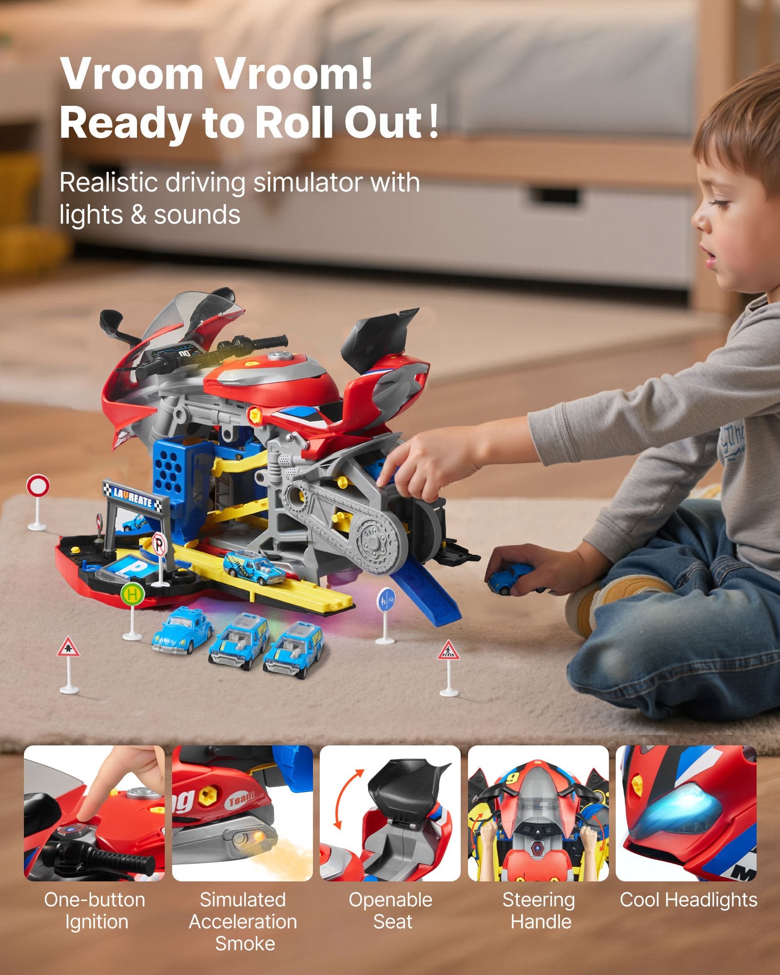 25-Piece Motorcycle Engine Toy for Kids - Interactive Mechanic Workshop Set with Removable Parts, Lights, Sounds, Simulated Racing Fun, Ages 3+
