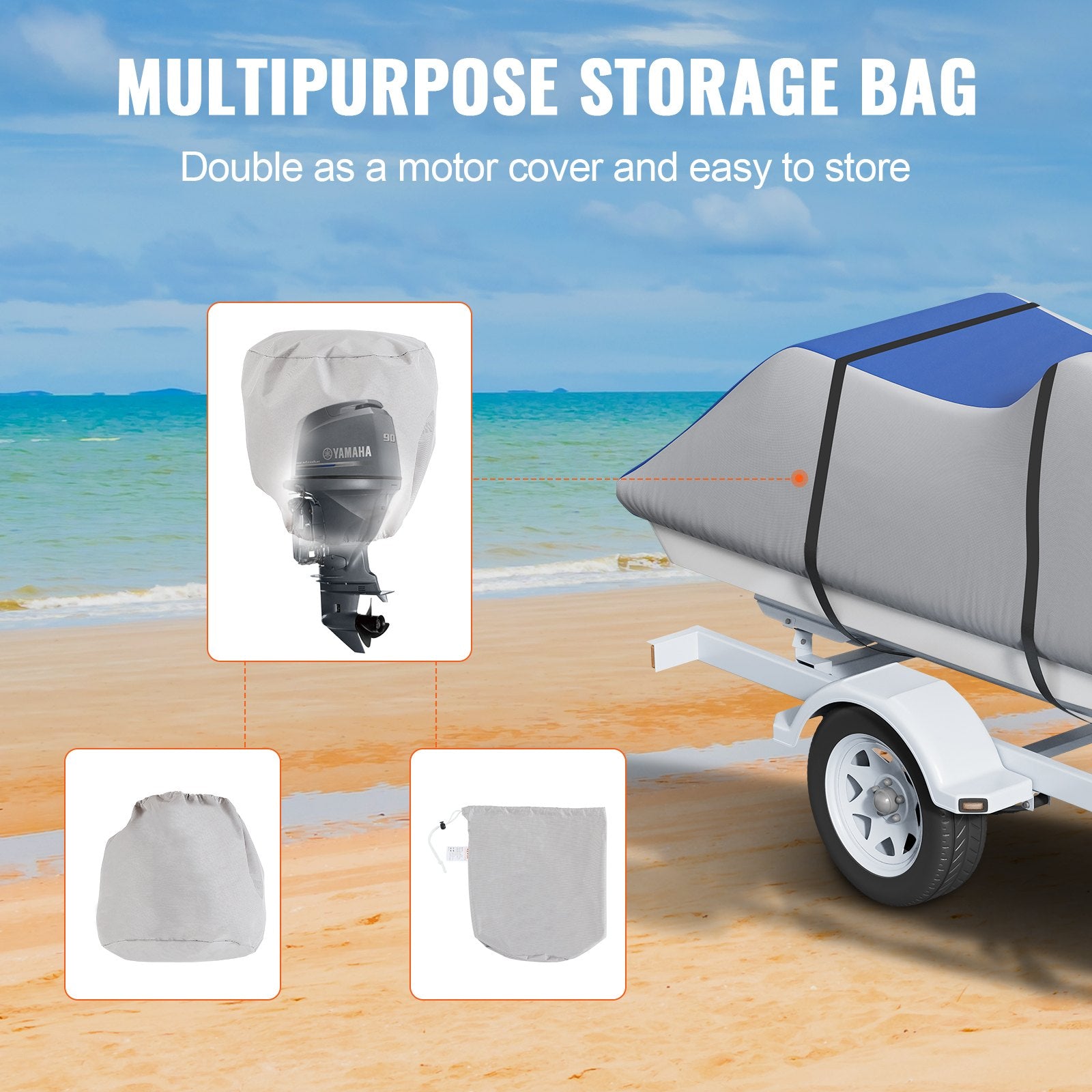 Durable Jet Ski Cover for 126"-135" PWC - Waterproof, UV Resistant, Heavy-Duty 600D Marine Grade Fabric with Buckle Straps, Grey+Blue