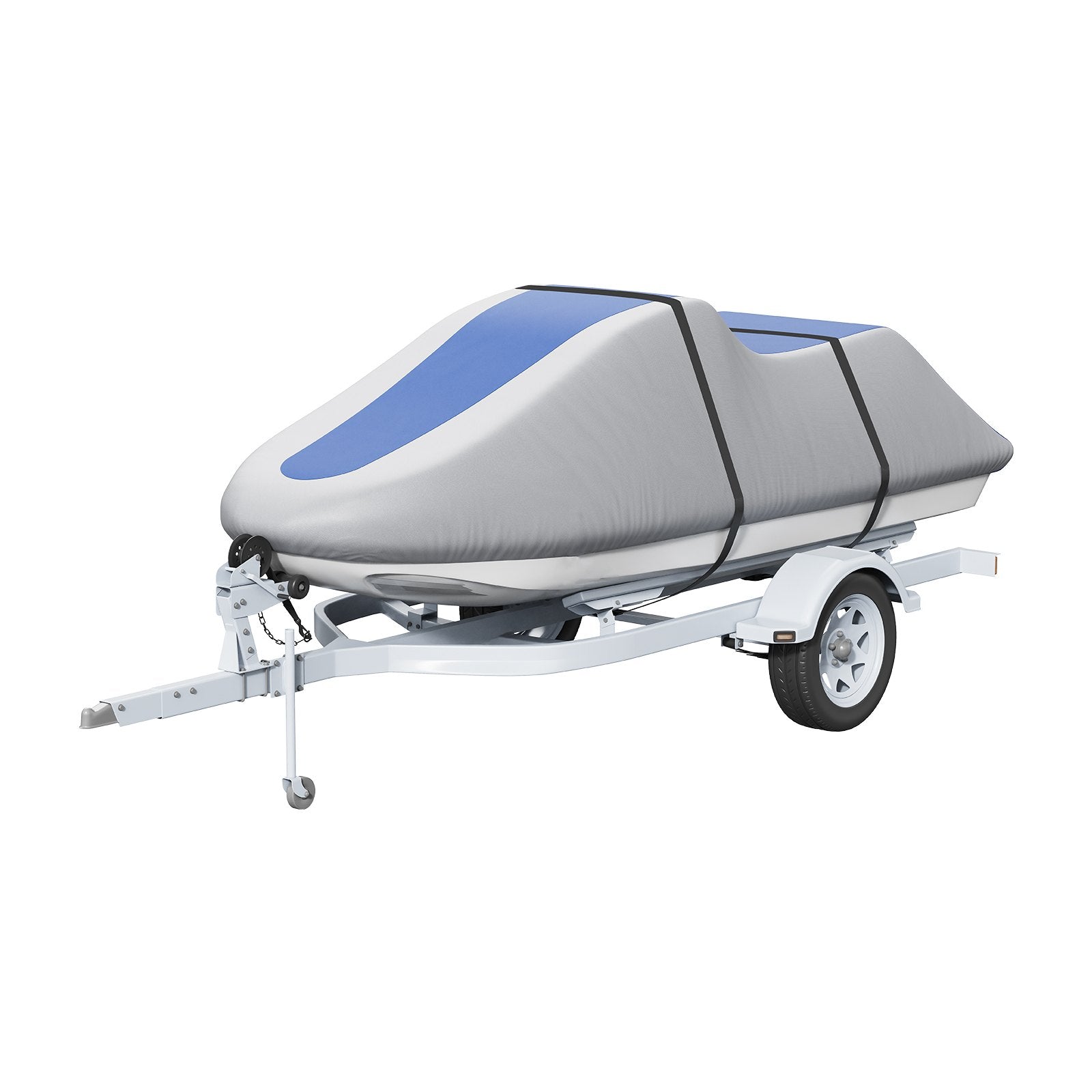 Durable Jet Ski Cover for 126"-135" PWC - Waterproof, UV Resistant, Heavy-Duty 600D Marine Grade Fabric with Buckle Straps, Grey+Blue