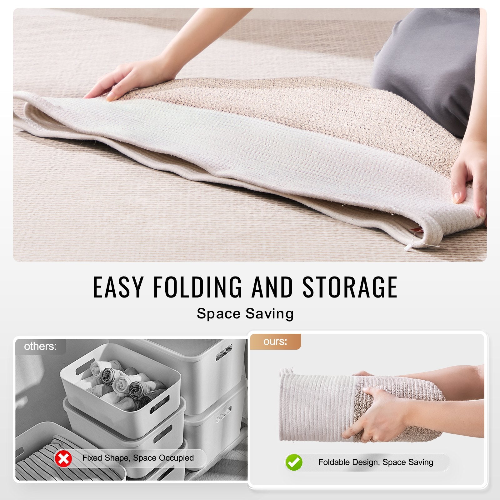 Extra Large 87L Cotton Rope Blanket Basket with Handles - Collapsible Woven Storage Bin for Laundry, Toys, Clothes & Pillows Organizer