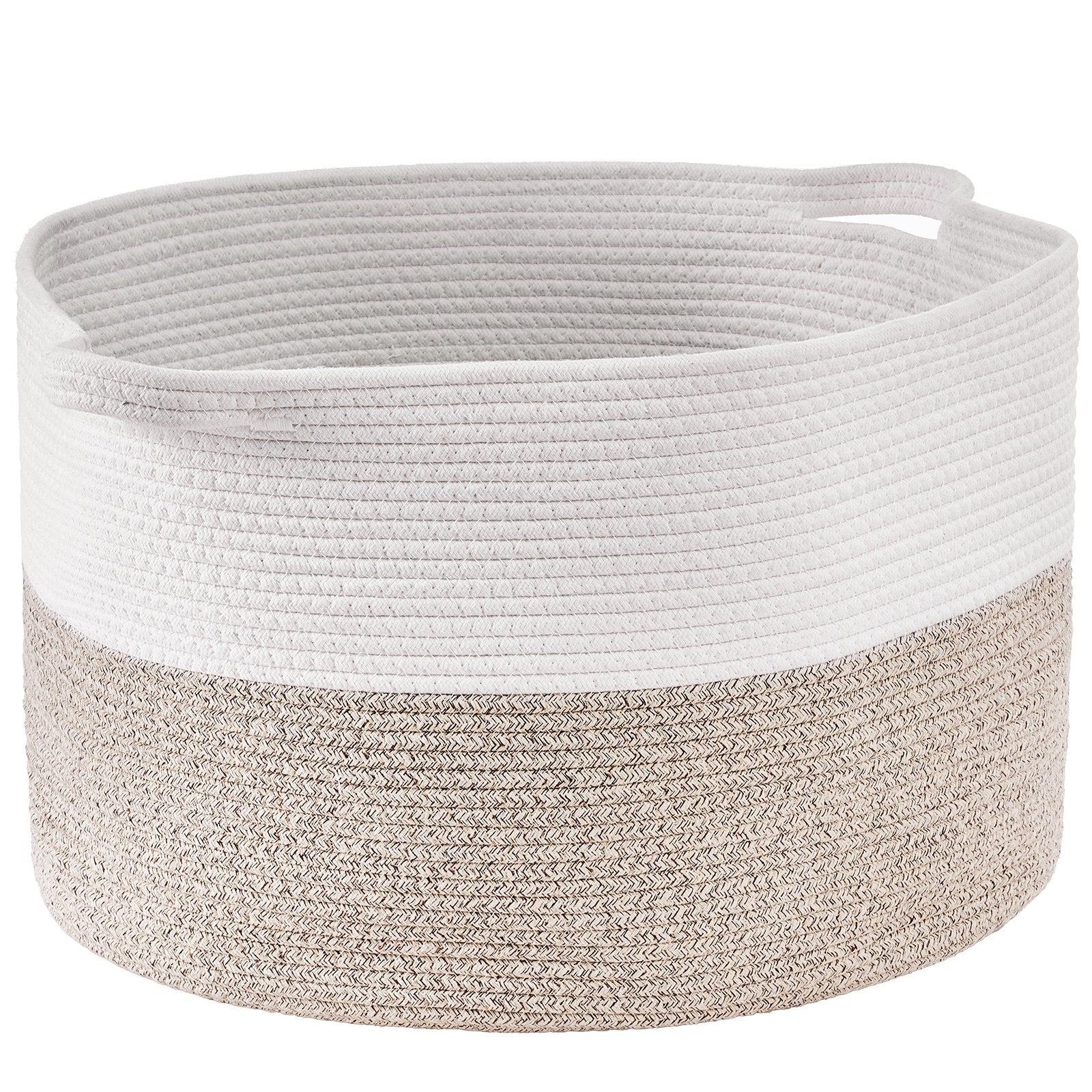 Extra Large 87L Cotton Rope Blanket Basket with Handles - Collapsible Woven Storage Bin for Laundry, Toys, Clothes & Pillows Organizer