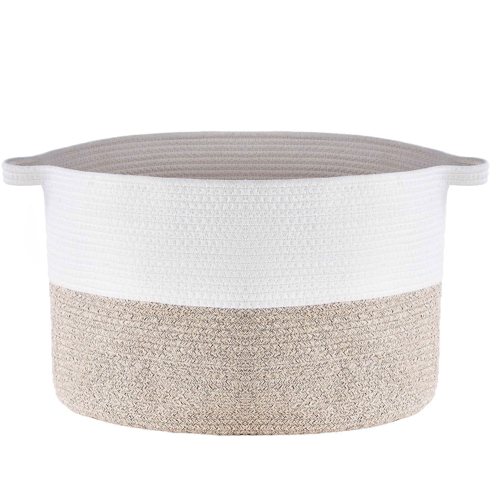 Extra Large 87L Cotton Rope Blanket Basket with Handles - Collapsible Woven Storage Bin for Laundry, Toys, Clothes & Pillows Organizer