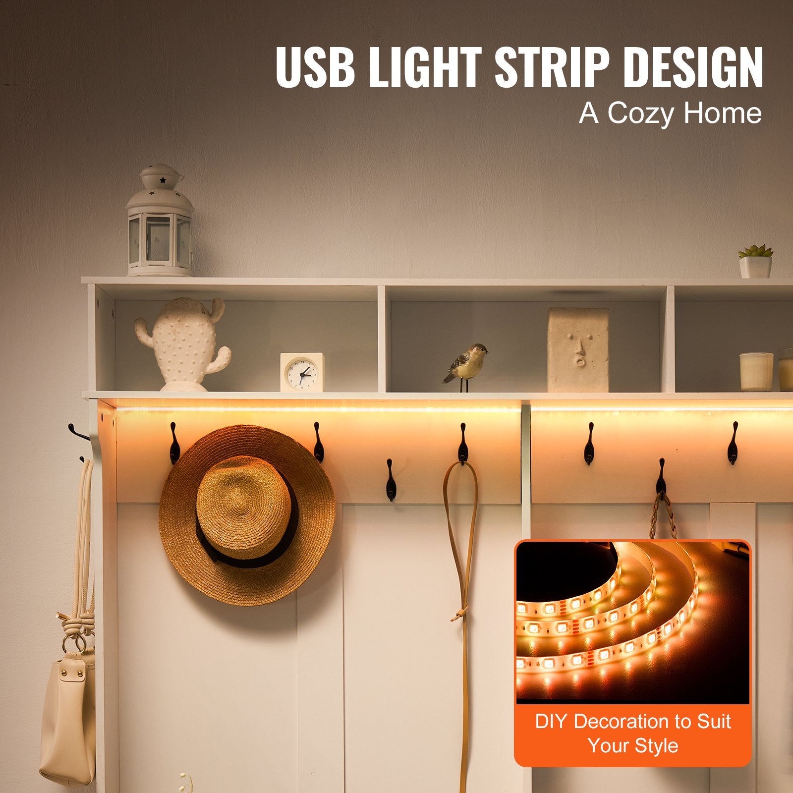 Spacious Hall Tree Entryway Bench with LED Coat Rack, 59" Wide Mudroom Seating, Adjustable Shelves, Shoe Storage, 12 Hooks, Easy Setup