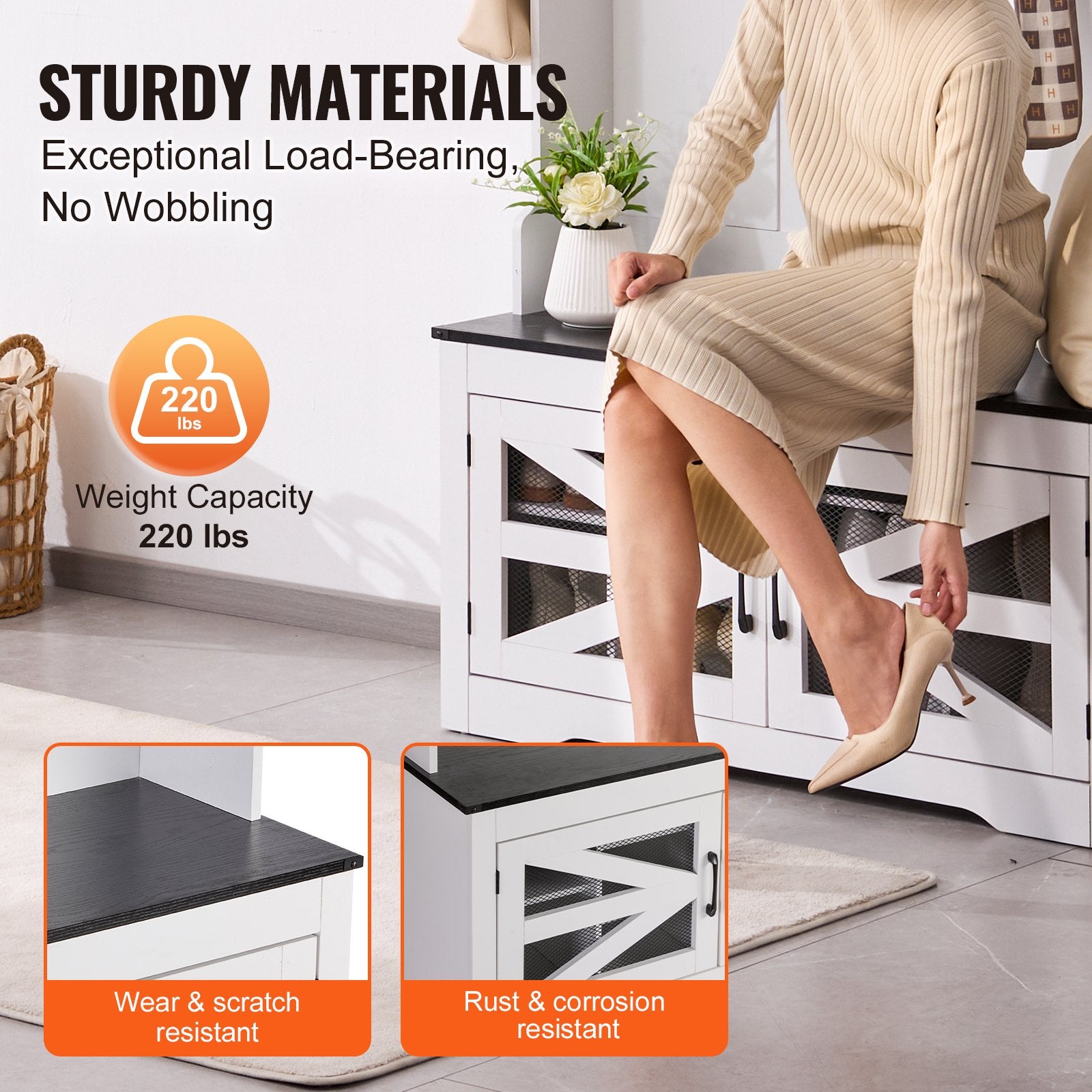 LED Hall Tree Bench with Adjustable Shelves, 7 Hooks, and Shoe Storage - Stylish and Durable Entryway Solution for Mudroom or Hallway