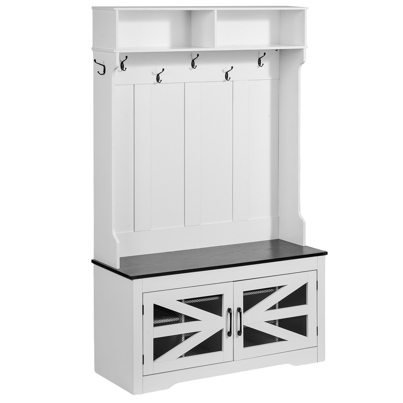LED Hall Tree Bench with Adjustable Shelves, 7 Hooks, and Shoe Storage - Stylish and Durable Entryway Solution for Mudroom or Hallway