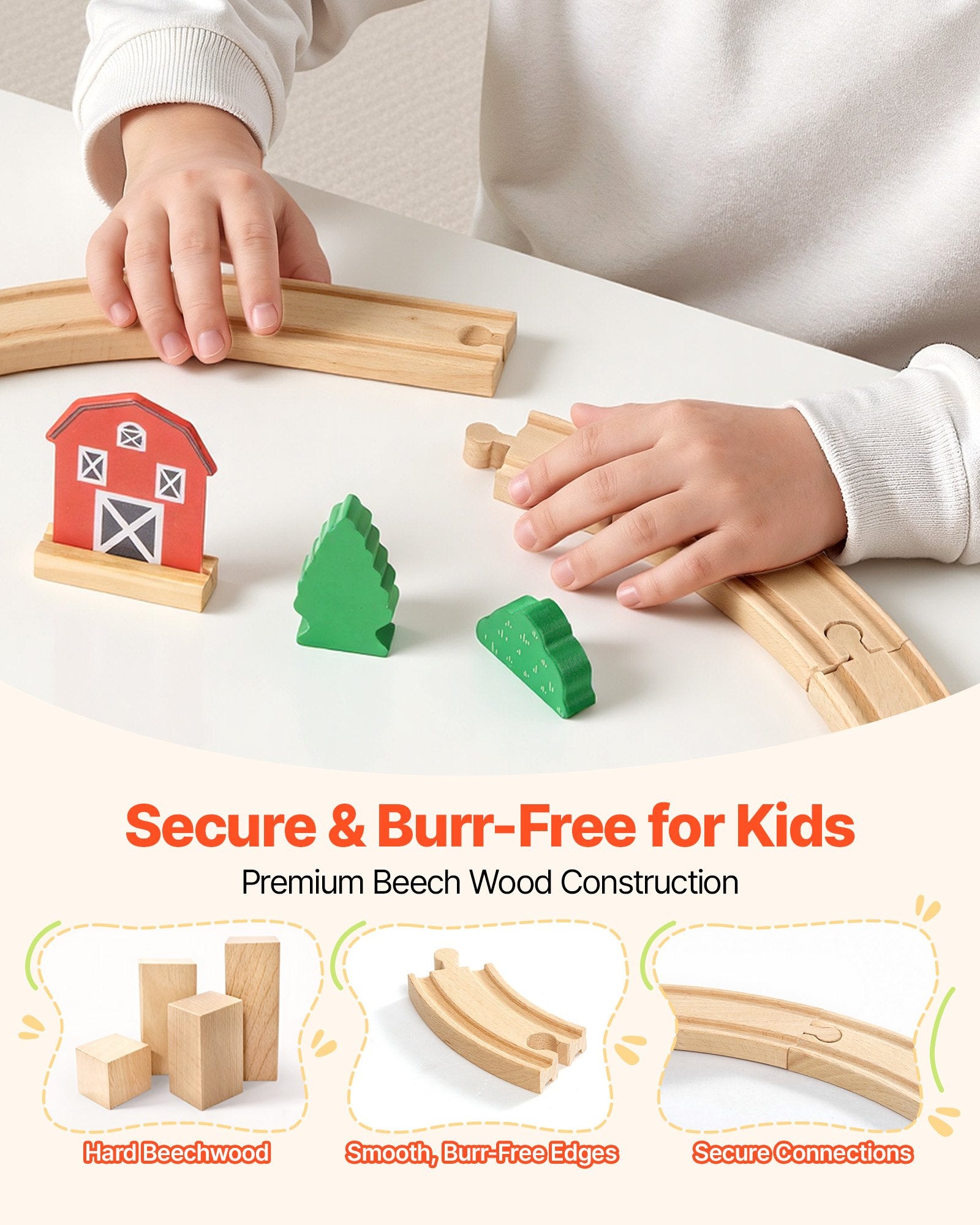 Magnetic Wooden Train Set - 39PCS Beech Wood Tracks & Accessories | Compatible with Thomas & Brio | Perfect Gift for Kids 3-8, Christmas Birthday Fun