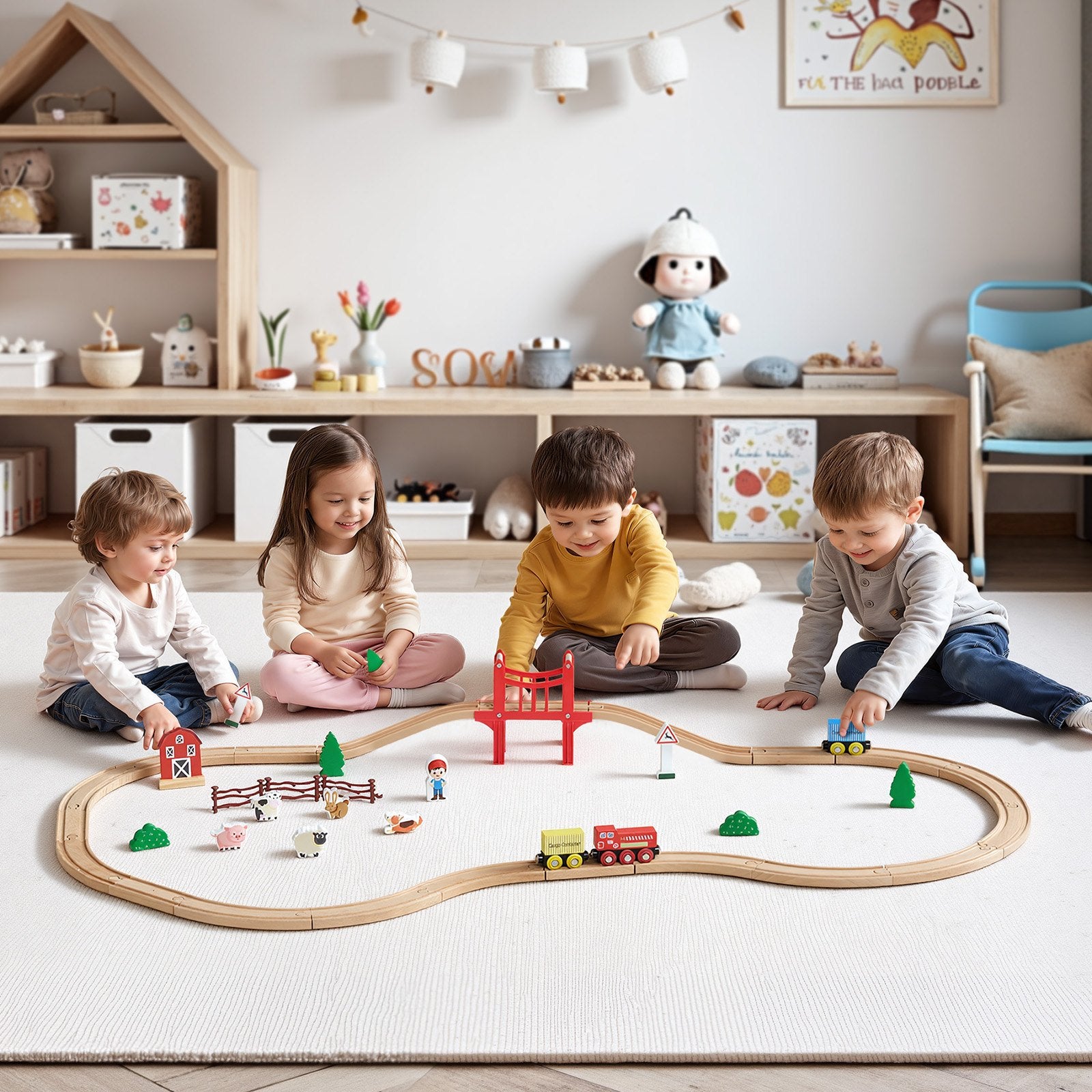 Magnetic Wooden Train Set - 39PCS Beech Wood Tracks & Accessories | Compatible with Thomas & Brio | Perfect Gift for Kids 3-8, Christmas Birthday Fun
