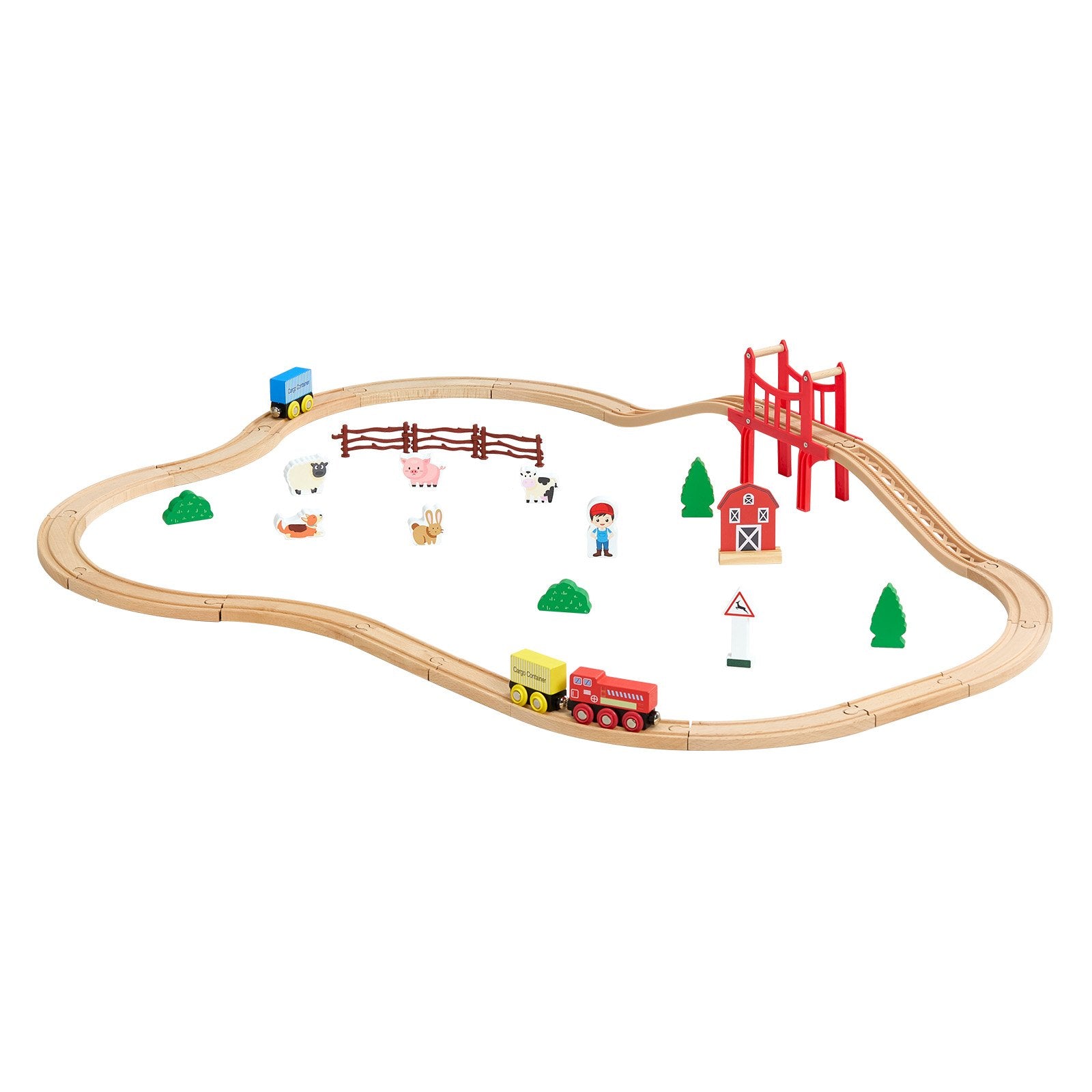 Magnetic Wooden Train Set - 39PCS Beech Wood Tracks & Accessories | Compatible with Thomas & Brio | Perfect Gift for Kids 3-8, Christmas Birthday Fun