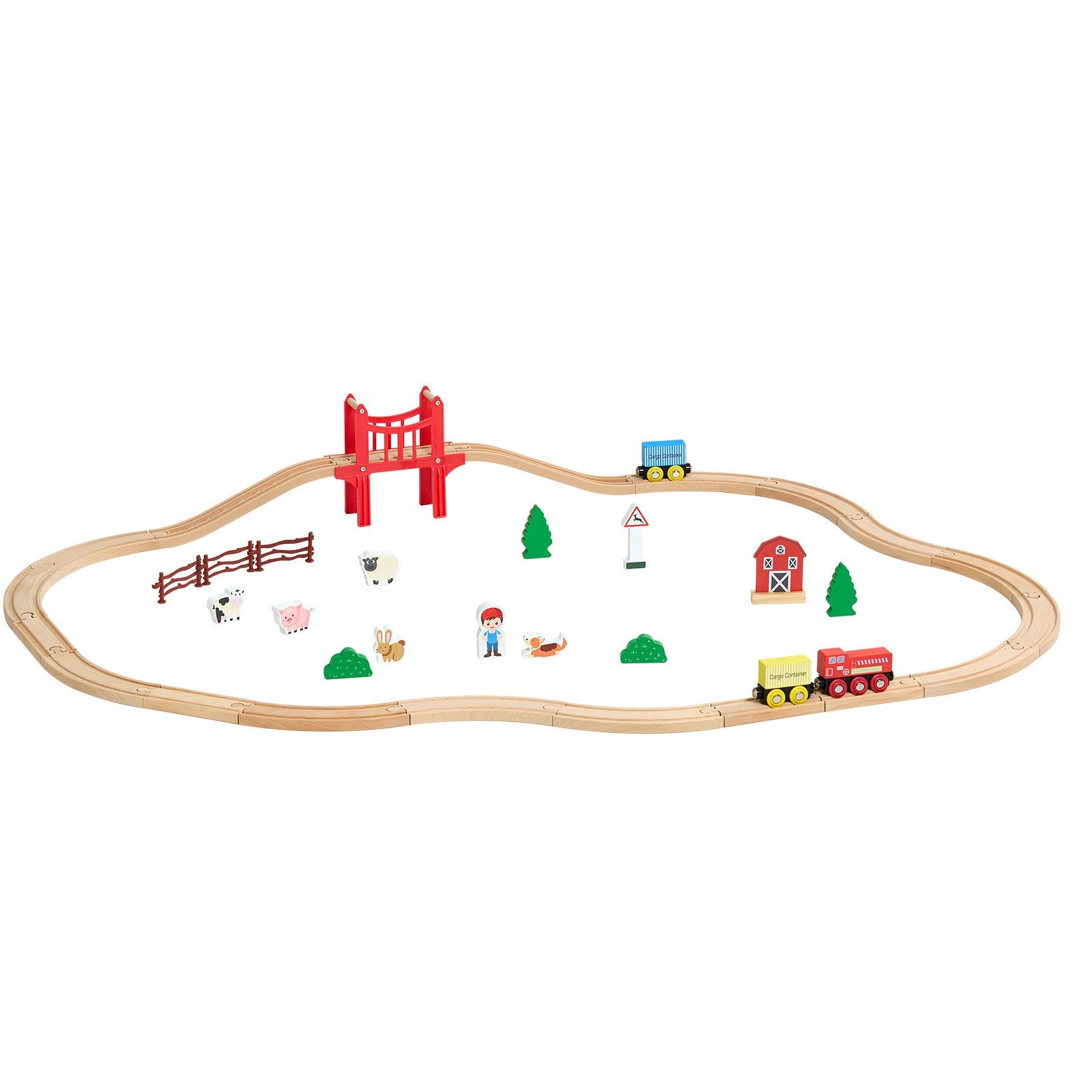 Magnetic Wooden Train Set - 39PCS Beech Wood Tracks & Accessories | Compatible with Thomas & Brio | Perfect Gift for Kids 3-8, Christmas Birthday Fun