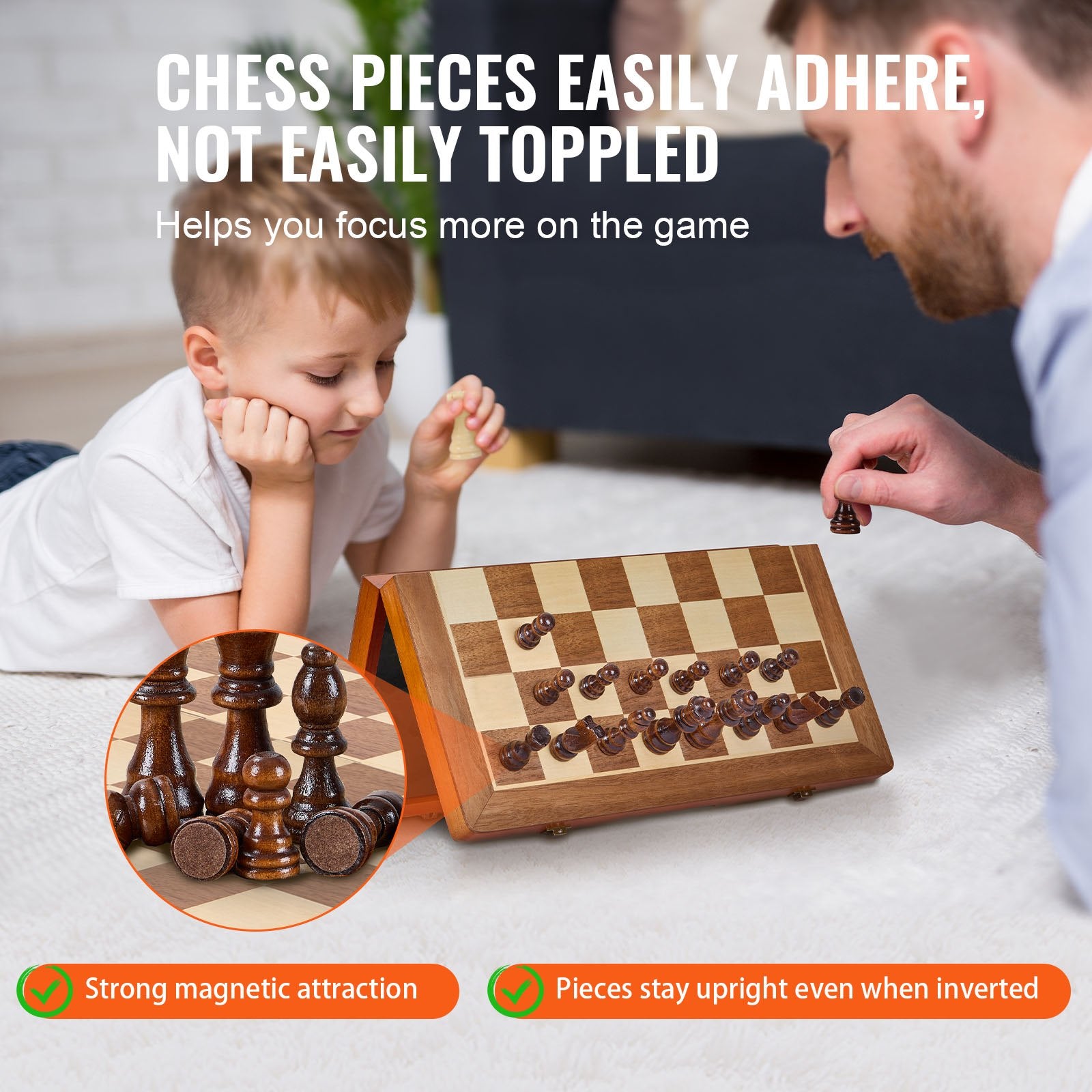 15" Magnetic Wooden Chess & Checkers Set, Folding Travel Board Game with Extra Queens - Perfect Gift for Adults, Kids, Beginners, and Tournaments