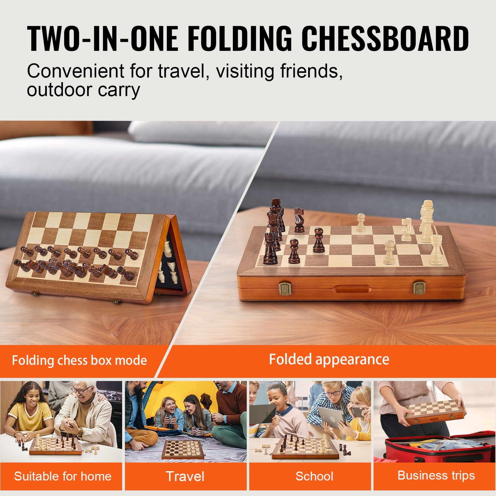 15" Magnetic Wooden Chess & Checkers Set, Folding Travel Board Game with Extra Queens - Perfect Gift for Adults, Kids, Beginners, and Tournaments
