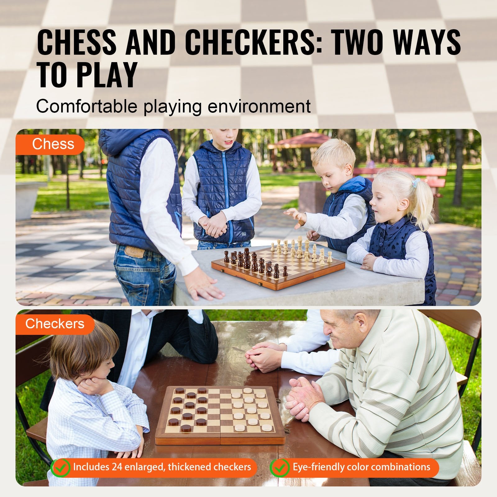 15" Magnetic Wooden Chess & Checkers Set, Folding Travel Board Game with Extra Queens - Perfect Gift for Adults, Kids, Beginners, and Tournaments