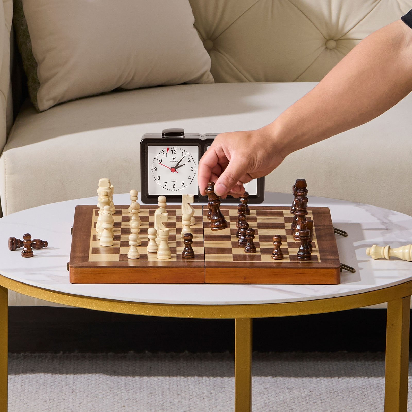 15" Magnetic Wooden Chess & Checkers Set, Folding Travel Board Game with Extra Queens - Perfect Gift for Adults, Kids, Beginners, and Tournaments