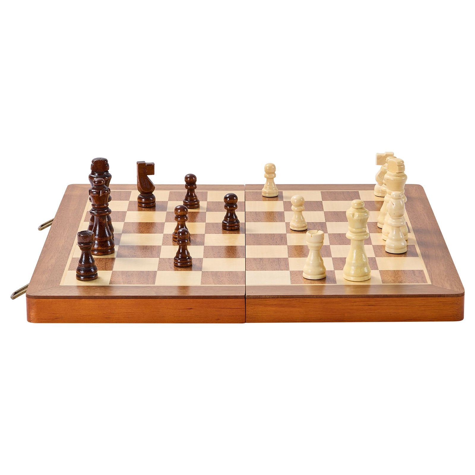 15" Magnetic Wooden Chess & Checkers Set, Folding Travel Board Game with Extra Queens - Perfect Gift for Adults, Kids, Beginners, and Tournaments