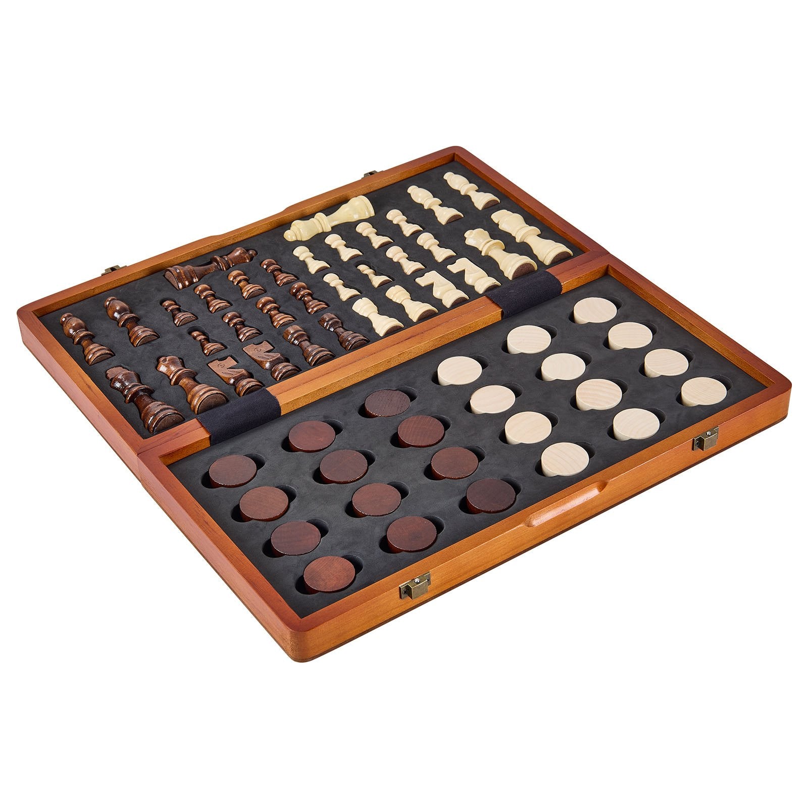 15" Magnetic Wooden Chess & Checkers Set, Folding Travel Board Game with Extra Queens - Perfect Gift for Adults, Kids, Beginners, and Tournaments