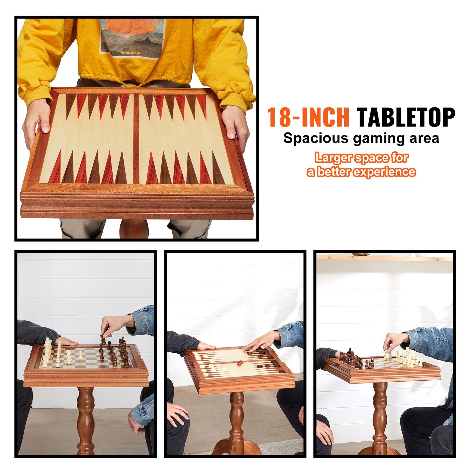 18" Premium 3-in-1 Wooden Game Table Set: Chess, Checkers, Backgammon - Deluxe Family Board Game Furniture, Gift & Collectible