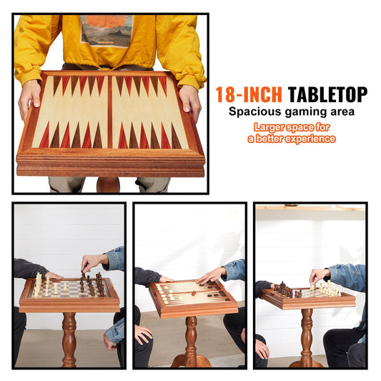 18" Premium 3-in-1 Wooden Game Table Set: Chess, Checkers, Backgammon - Deluxe Family Board Game Furniture, Gift & Collectible