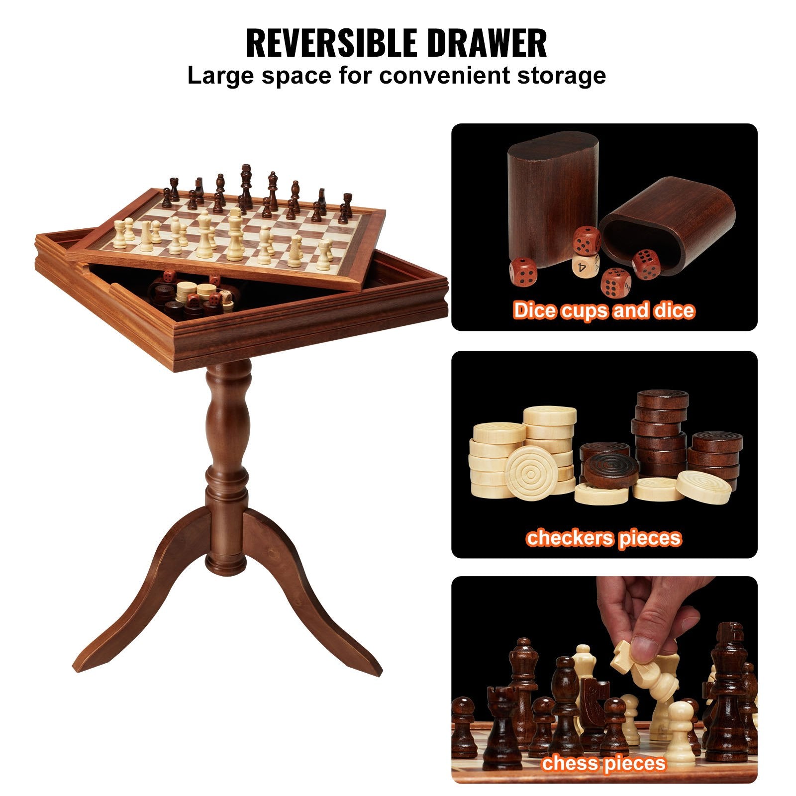18" Premium 3-in-1 Wooden Game Table Set: Chess, Checkers, Backgammon - Deluxe Family Board Game Furniture, Gift & Collectible