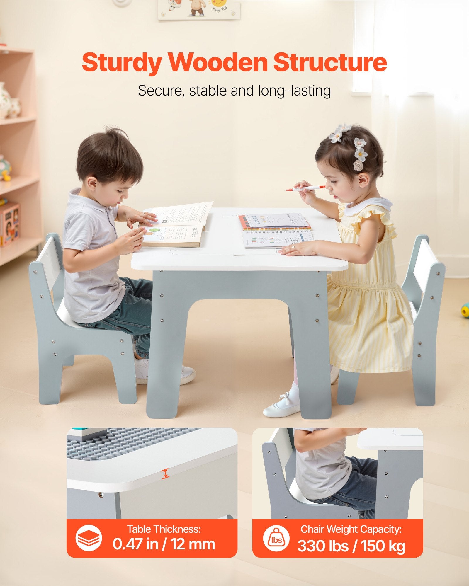 4-in-1 Kids Activity Table & Chairs Set with Double-Sided Graffiti & Building Block Tabletop, Large Storage, Ideal Gift for Boys & Girls 3+