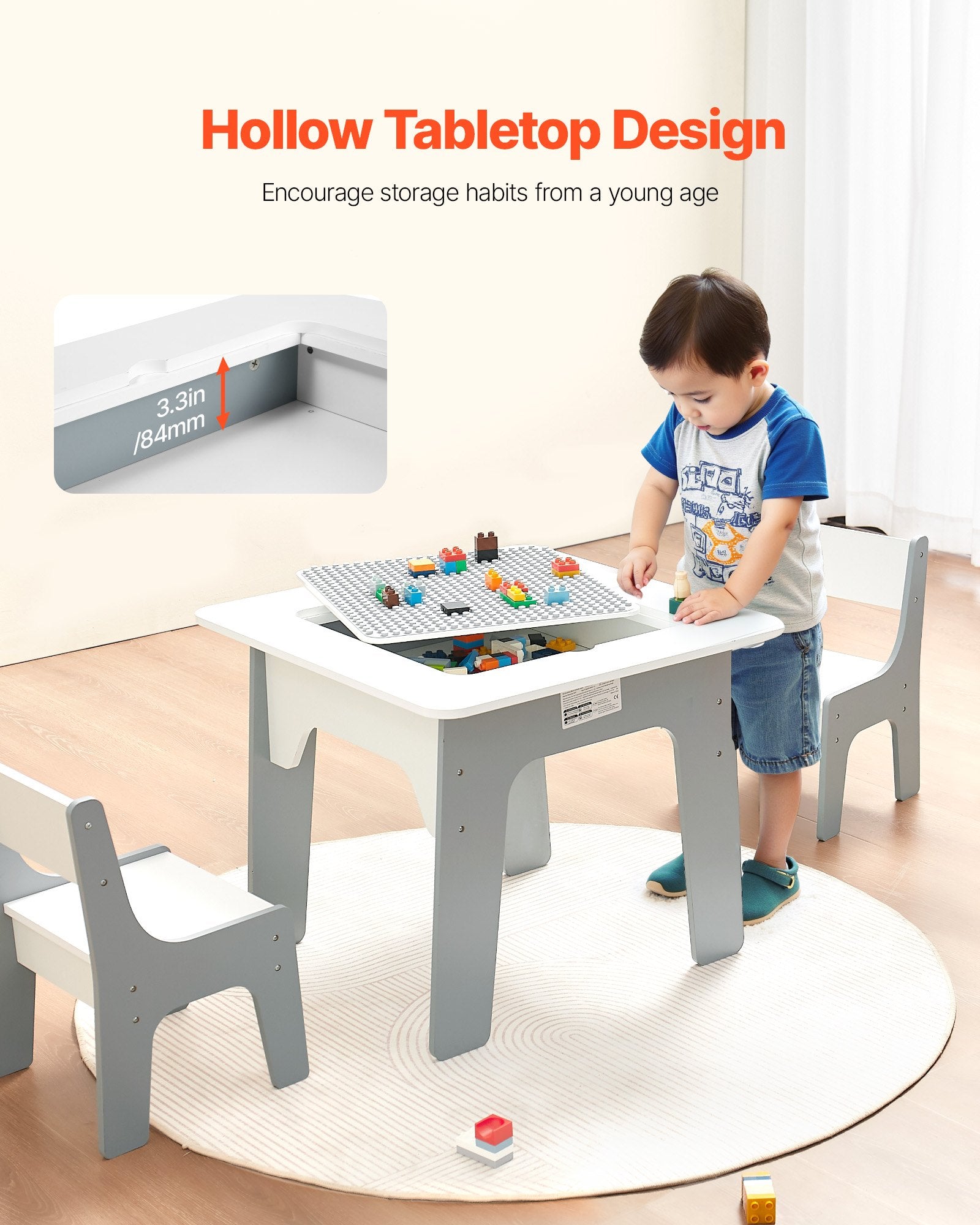 4-in-1 Kids Activity Table & Chairs Set with Double-Sided Graffiti & Building Block Tabletop, Large Storage, Ideal Gift for Boys & Girls 3+
