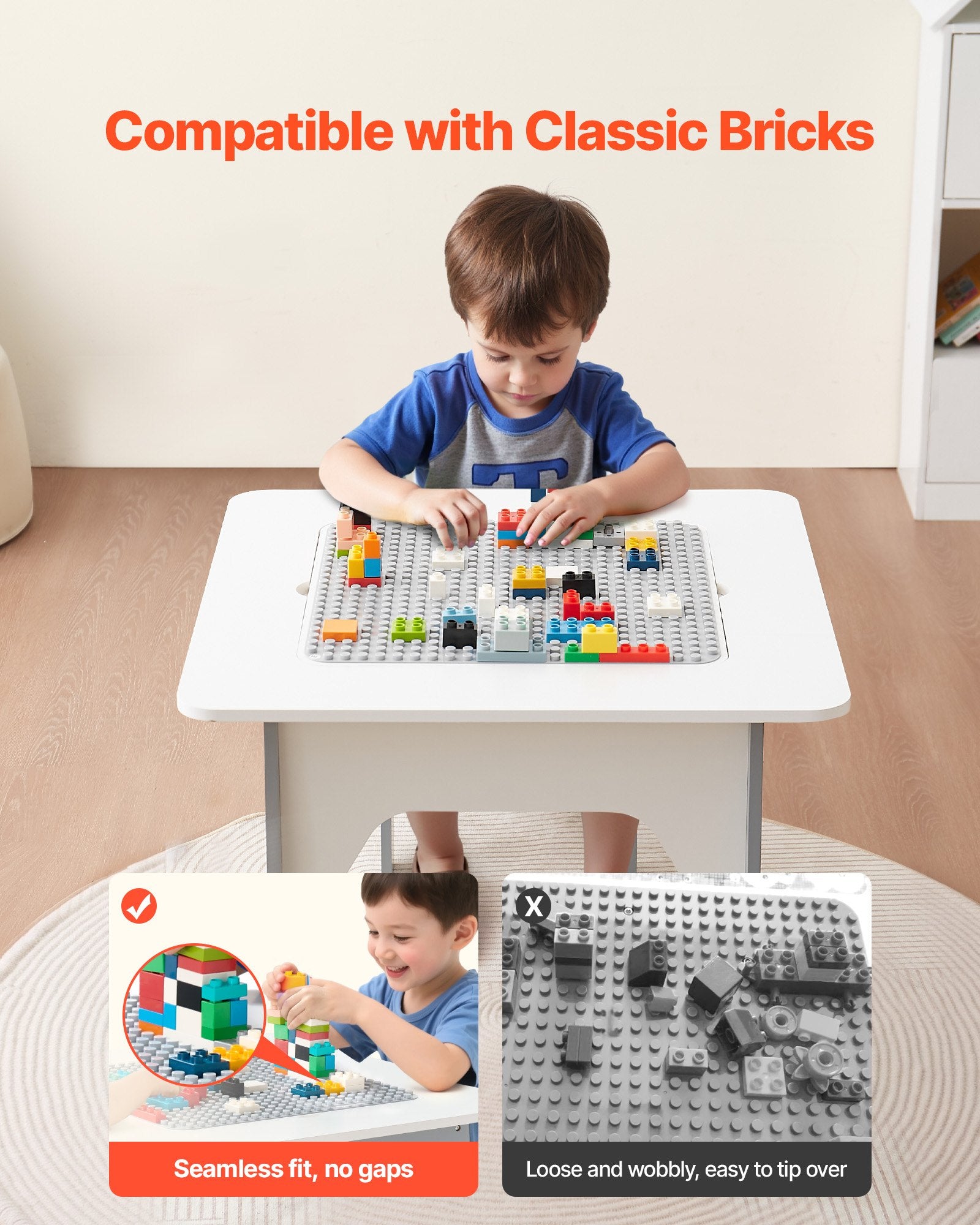 4-in-1 Kids Activity Table & Chairs Set with Double-Sided Graffiti & Building Block Tabletop, Large Storage, Ideal Gift for Boys & Girls 3+
