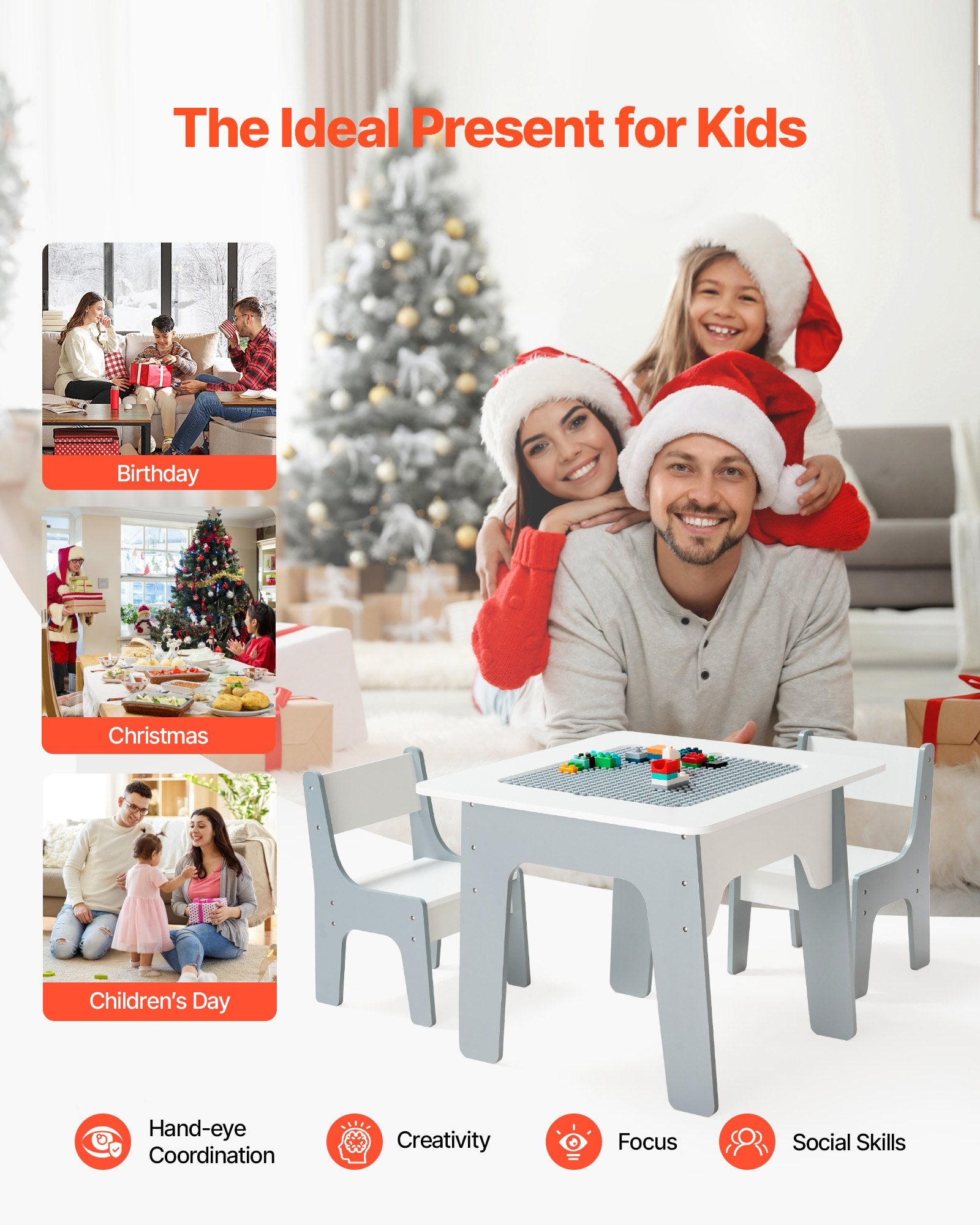 4-in-1 Kids Activity Table & Chairs Set with Double-Sided Graffiti & Building Block Tabletop, Large Storage, Ideal Gift for Boys & Girls 3+
