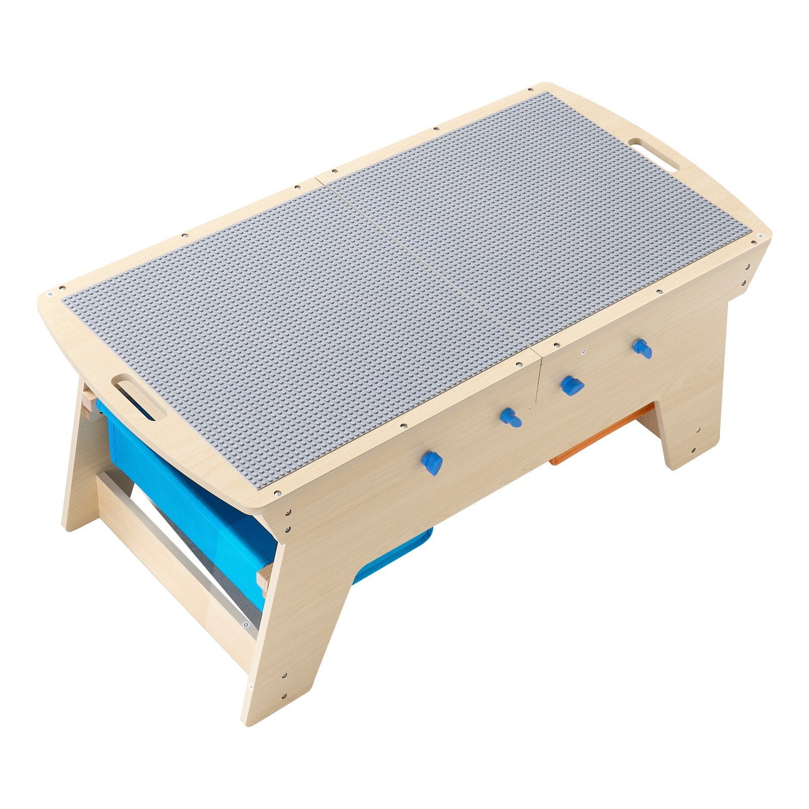 Reversible Wooden Activity Play Table for Kids 3+, Multi-Purpose with 200 Building Bricks, Large Storage, Gift for Boys & Girls, Natural Finish, Perfect for Creative Play and Organization