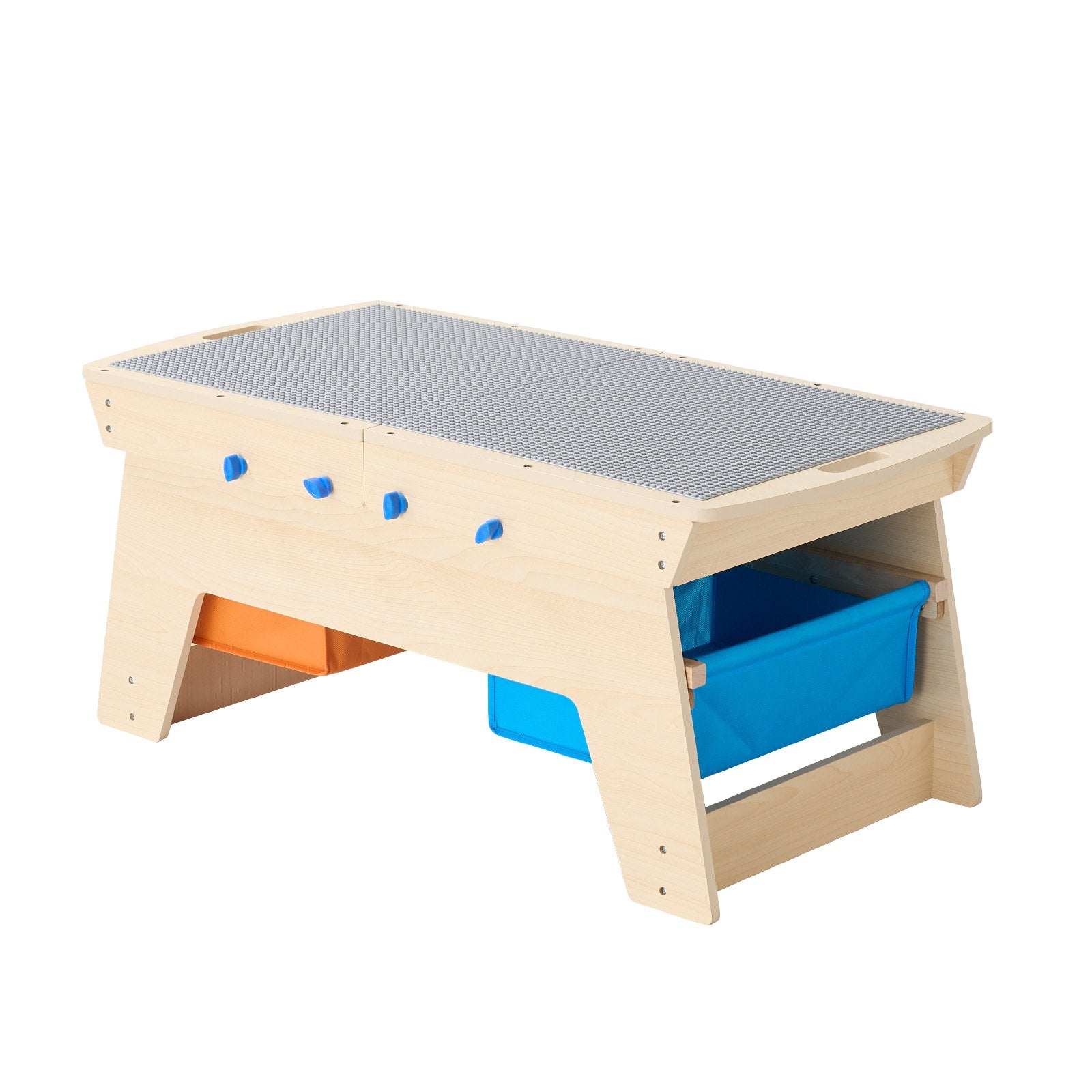 Reversible Wooden Activity Play Table for Kids 3+, Multi-Purpose with 200 Building Bricks, Large Storage, Gift for Boys & Girls, Natural Finish, Perfect for Creative Play and Organization