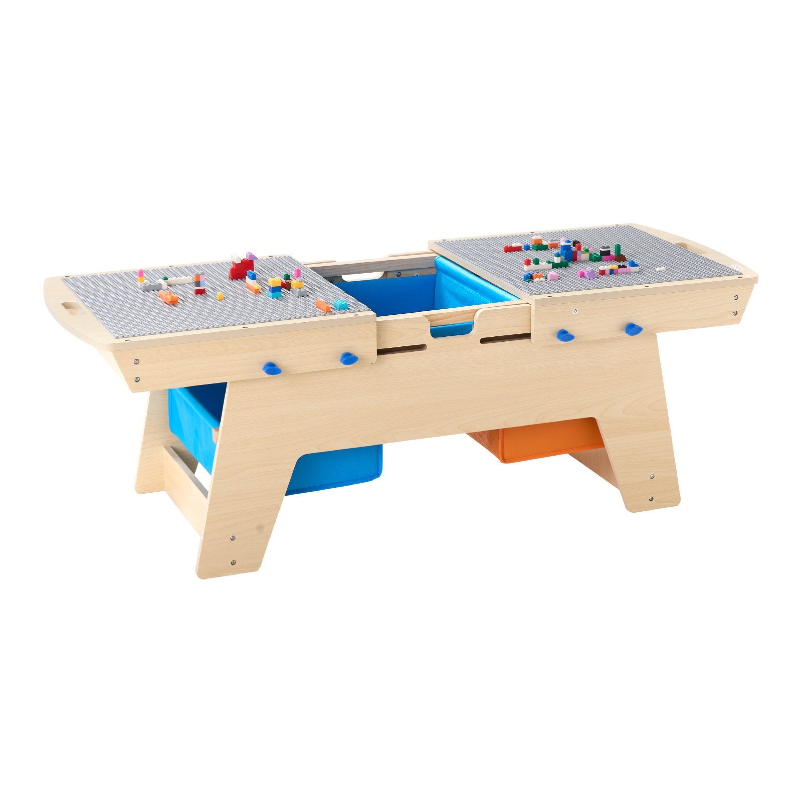 Reversible Wooden Activity Play Table for Kids 3+, Multi-Purpose with 200 Building Bricks, Large Storage, Gift for Boys & Girls, Natural Finish, Perfect for Creative Play and Organization