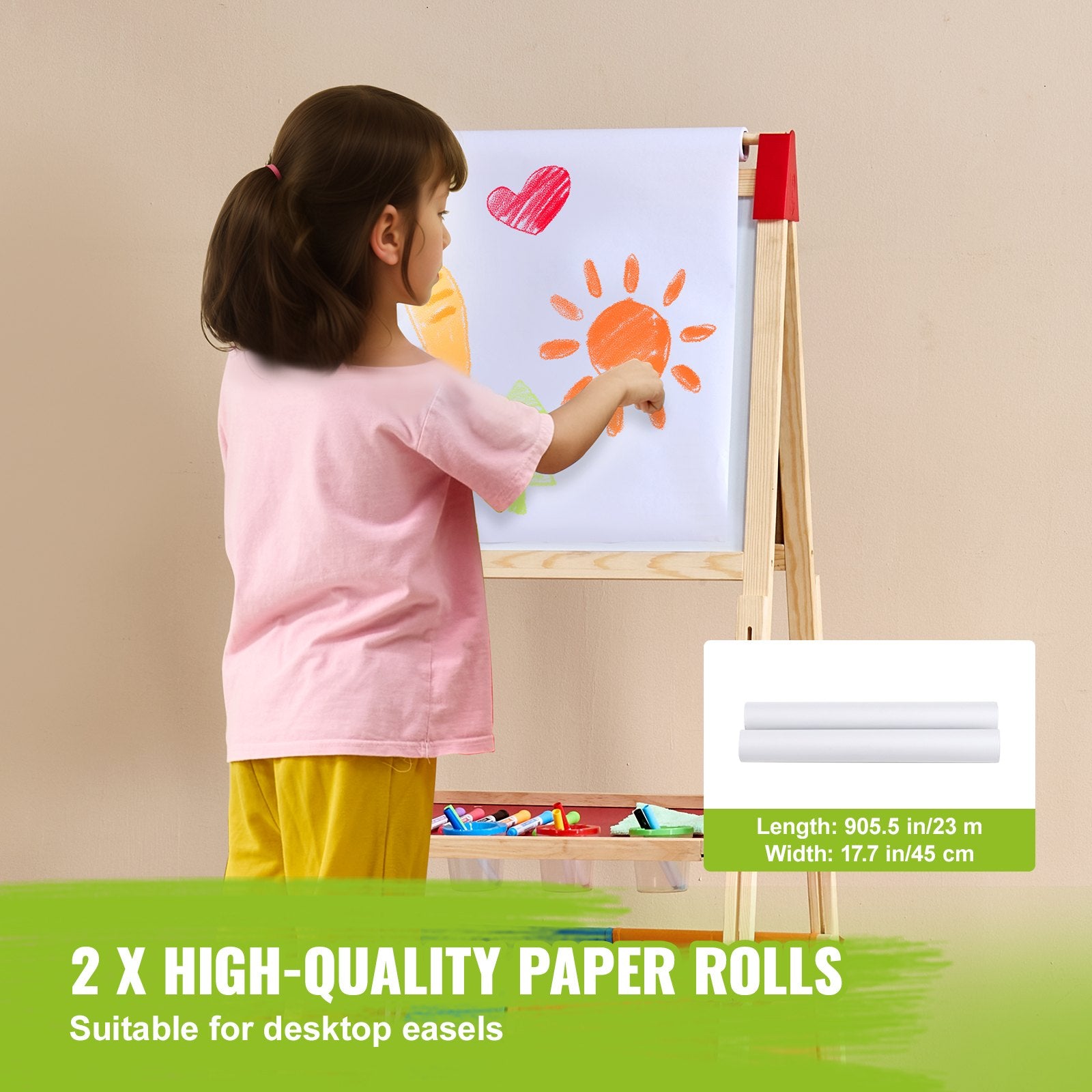 Complete 32-Piece Kids' Art Easel Kit with Chalks, Dry-Erase Markers, Paper Rolls – Ideal Painting Accessories for Toddlers and Children 3-14