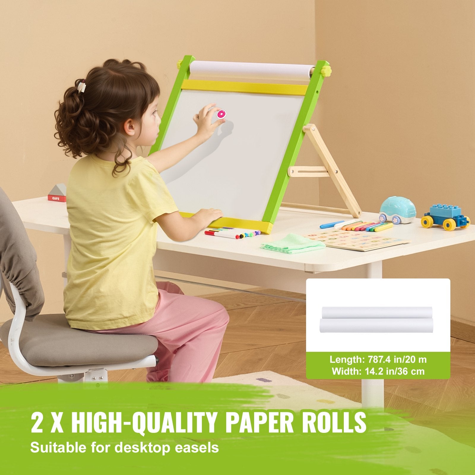 32-Piece Children's Easel Painting Kit with Chalk, Dry-Erase Markers, Paper Rolls - Ideal Art Supplies for Toddlers & Kids Ages 3-14