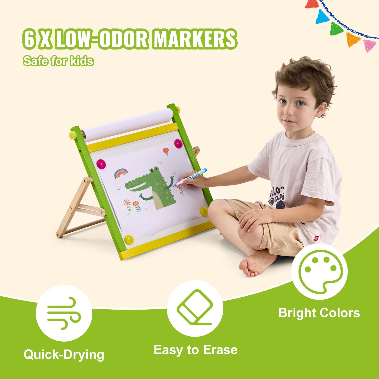 32-Piece Children's Easel Painting Kit with Chalk, Dry-Erase Markers, Paper Rolls - Ideal Art Supplies for Toddlers & Kids Ages 3-14