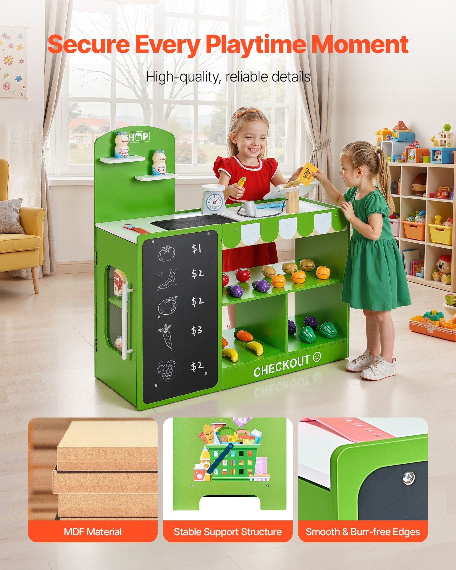Kids Wooden Grocery Store Playset - Market Stand with Conveyor Belt, Scanner, Cash Register & Scale | Perfect Gift for Imaginative Boys & Girls