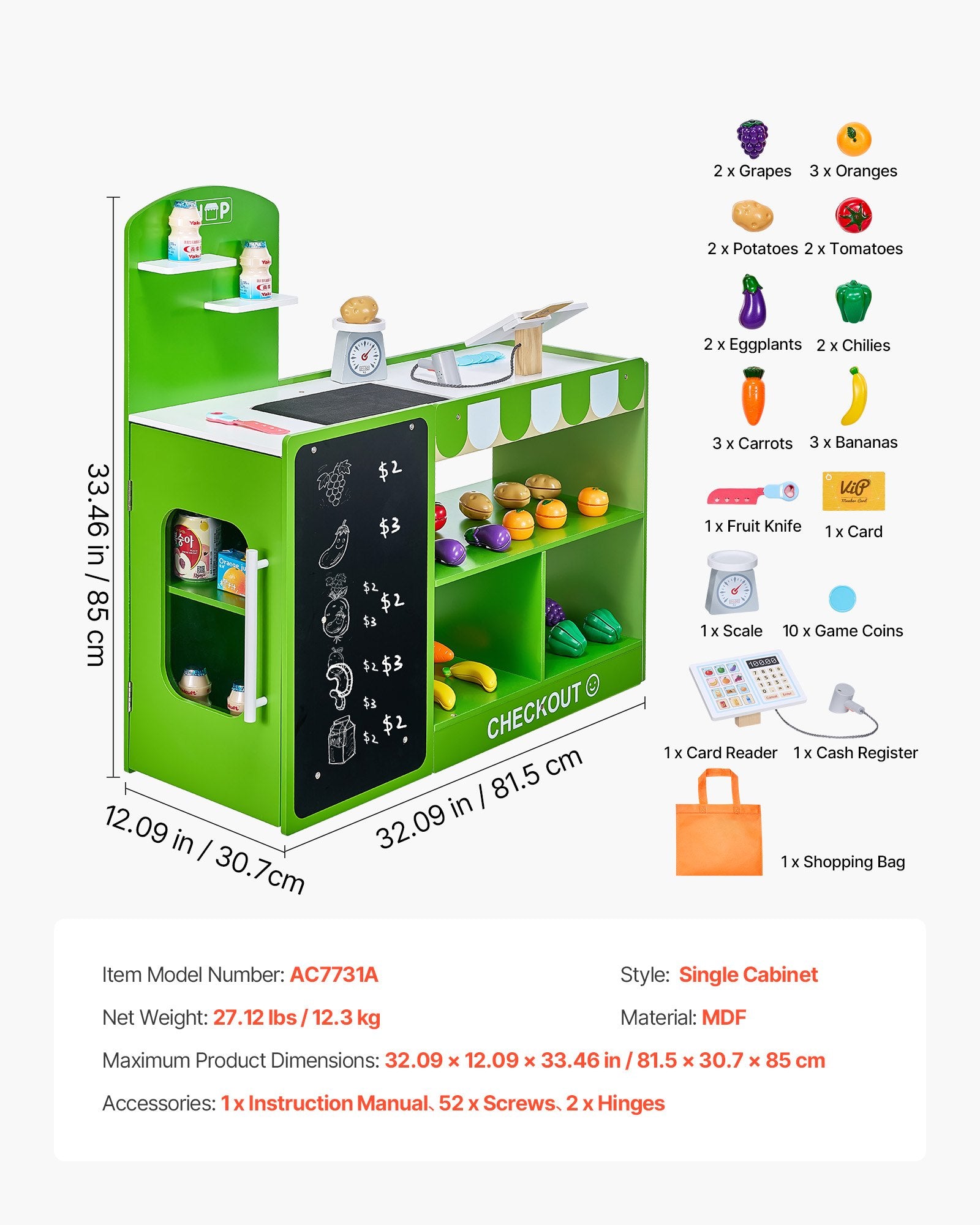 Kids Wooden Grocery Store Playset - Market Stand with Conveyor Belt, Scanner, Cash Register & Scale | Perfect Gift for Imaginative Boys & Girls