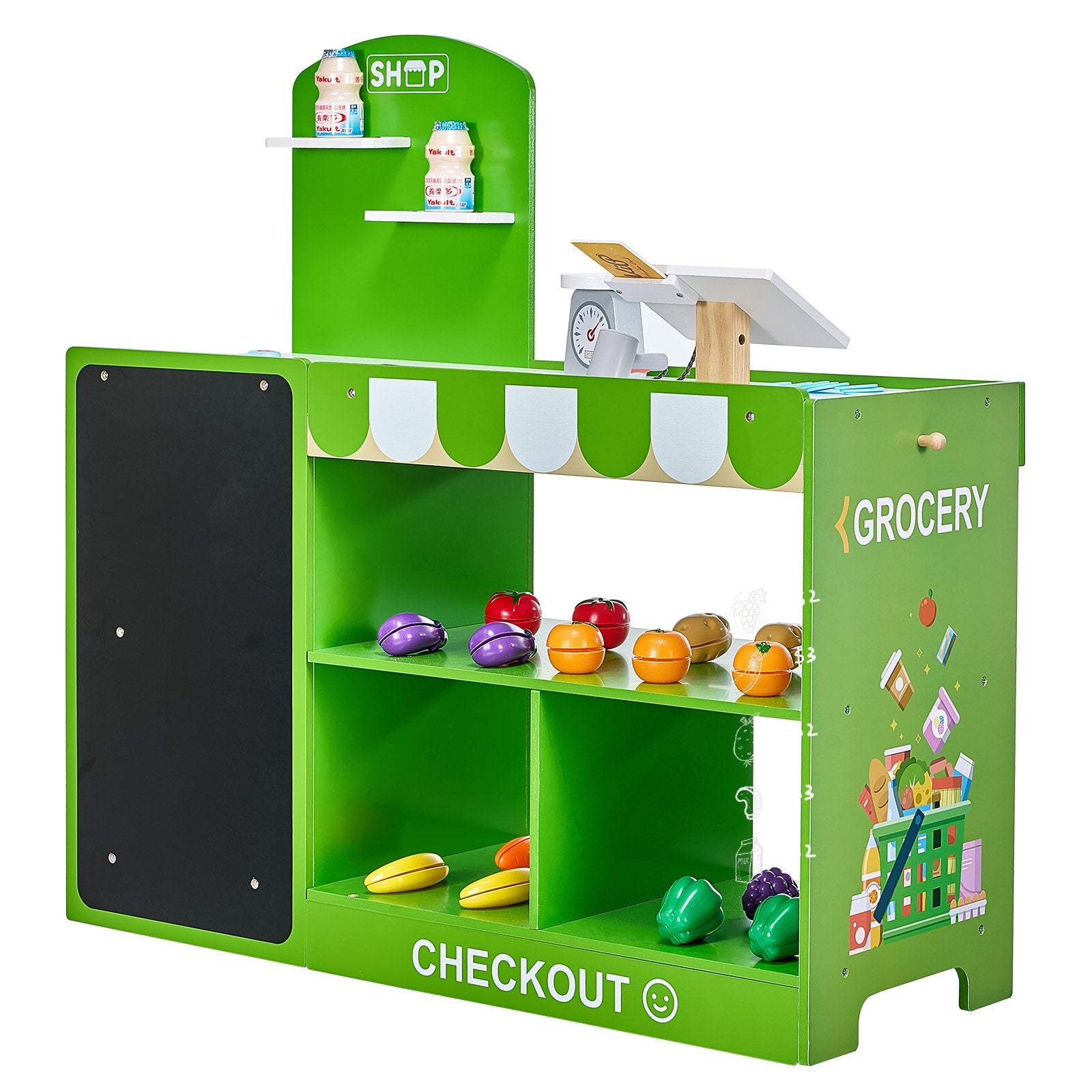 Kids Wooden Grocery Store Playset - Market Stand with Conveyor Belt, Scanner, Cash Register & Scale | Perfect Gift for Imaginative Boys & Girls