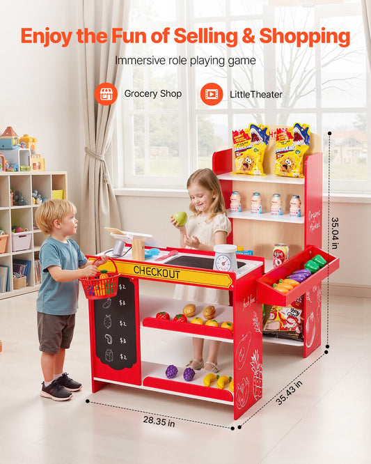 Title: Wooden Kids Supermarket Playset with Conveyor Belt, Cash Register, Realistic Scale & Shopping Bag - Perfect Role-Play Toy for Creative Boys & Girls