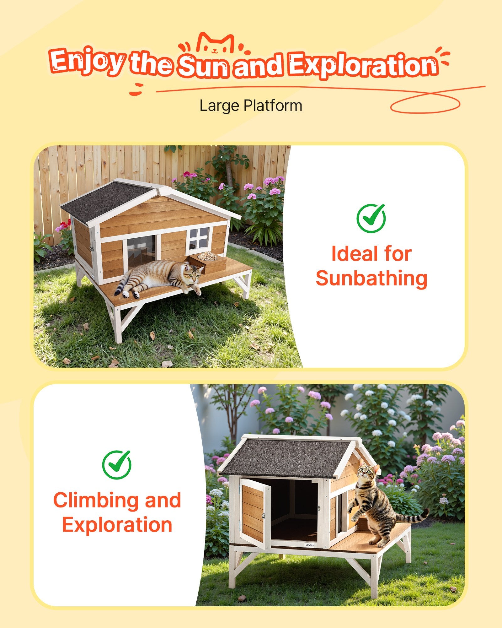Spacious Insulated Cat House with Foam and Elevated Wooden Shelter, Waterproof Outdoor & Indoor Winter Haven for Feral Cats, 43.5x33.5x31 in
